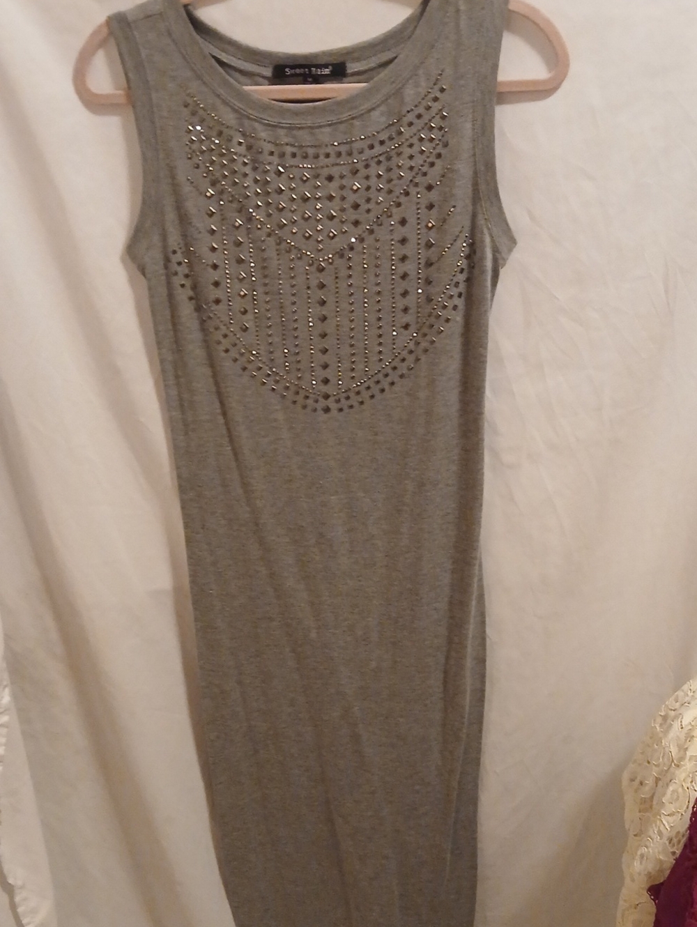 Sweet Rain Gray Sleeveless Stud-Embellished Detail Maxi Dress